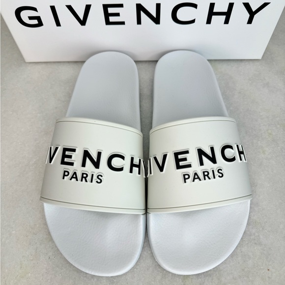Givenchy Paris Logo Men’s Men White Flat Rubber Pool Slides Sandals 43 US 10 - Picture 6 of 14